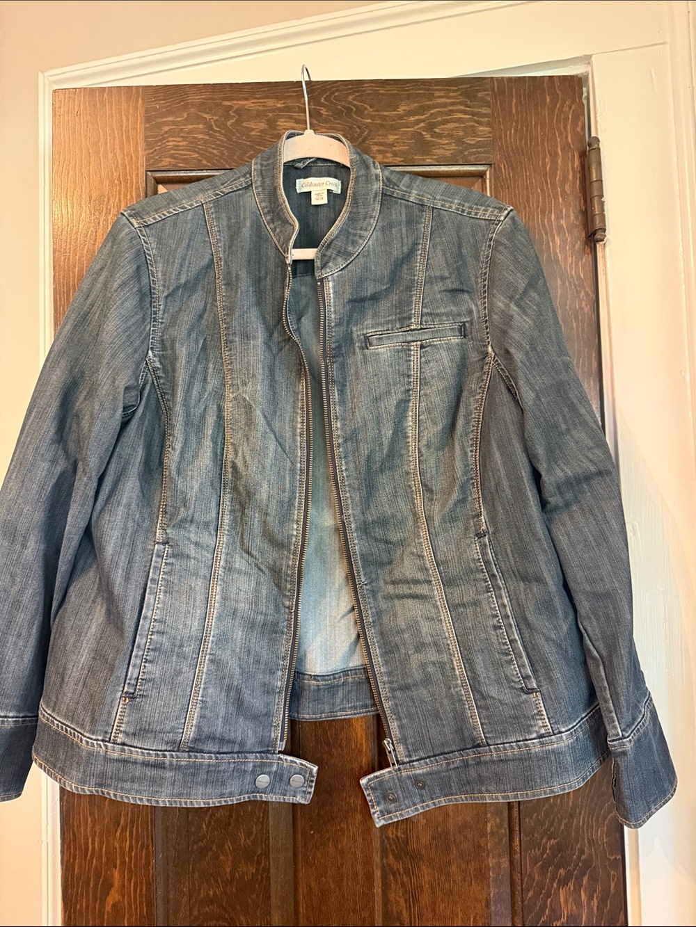 Coldwater Creek Medium Wash Denim Zip Jacket